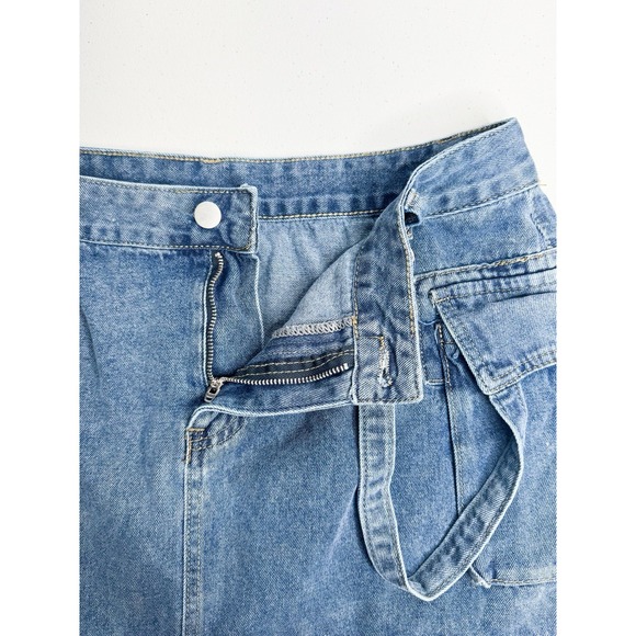 Denim Cargo Skirt Women's XL Blue Utility Pockets D-Ring Strap Y2K Streetwear - Picture 3 of 8